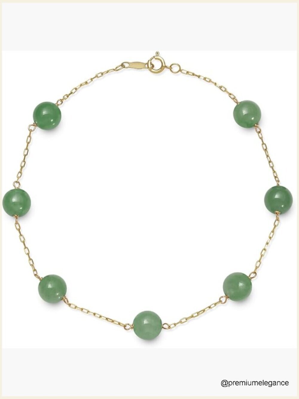 10K Yellow Gold Jade Station Bracelet 7.5" Dainty Link Bracelet
